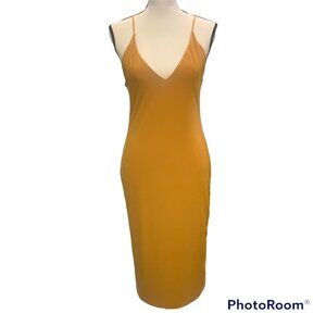 Fashion Nova Anne Marie Midi Dress Size L Mustard Spaghetti Straps